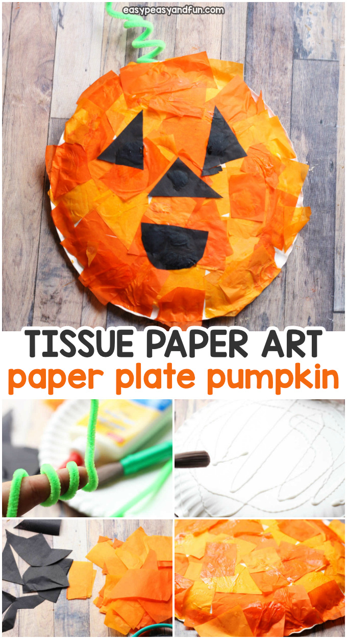 Halloween Paper Plate Craft Tissue Paper Mosaic Pumpkin Paper Plate ...